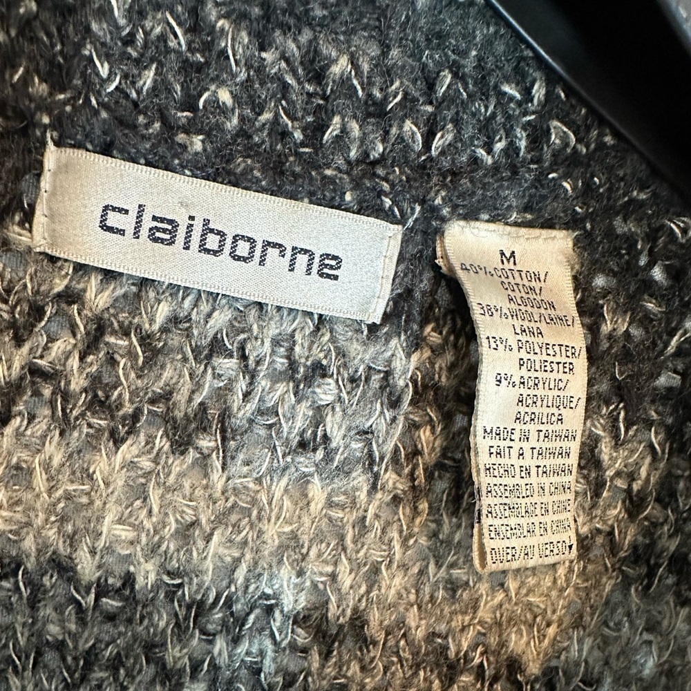 Claiborne Mens Wool Blend Sweater M Cable Knit Pullover Mock Neck 1/4 Zipper - Picture 4 of 9